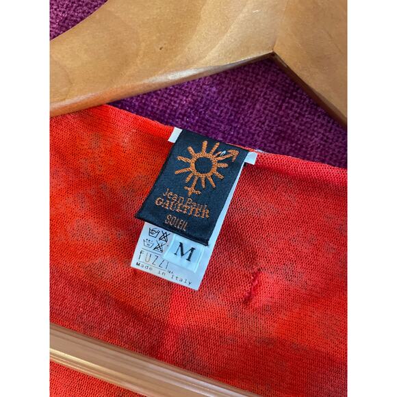 JEAN PAUL GAULTIER Soleil Stretchy Mesh Top w Ruffle Size Medium M Fuzzi Bright - Picture 4 of 6